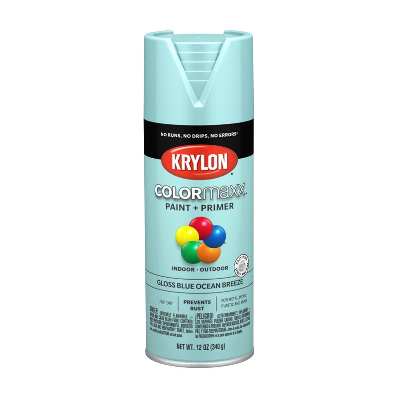 Krylon K05506007 COLORmaxx Spray Paint and Primer for Indoor/Outdoor Use, Gloss Blue Ocean Breeze 12 Ounce (Pack of 1) - Image 1